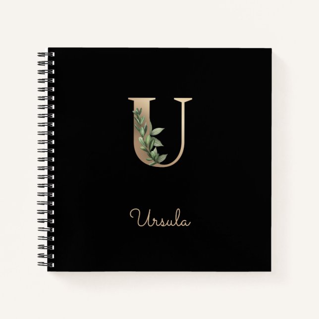 Elegant Botanical Monogram Letter U  Notebook (Front)
