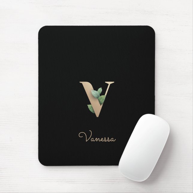 Elegant Botanical Monogram Letter V  Mouse Pad (With Mouse)