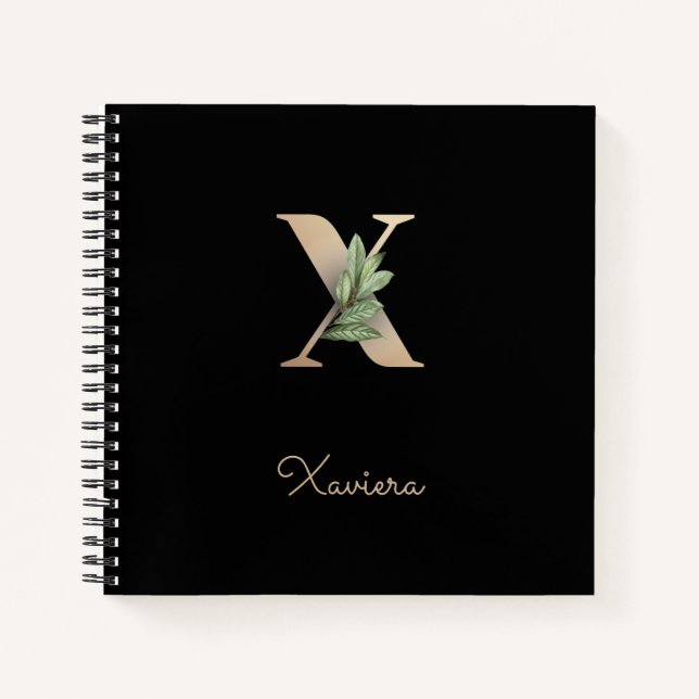 Elegant Botanical Monogram Letter X  Notebook (Front)