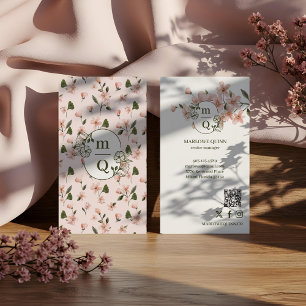 Elegant Botanical Monogram Logo Floral Watercolor Business Card