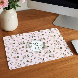Elegant Botanical Monogram Logo Floral Watercolor  Mouse Pad