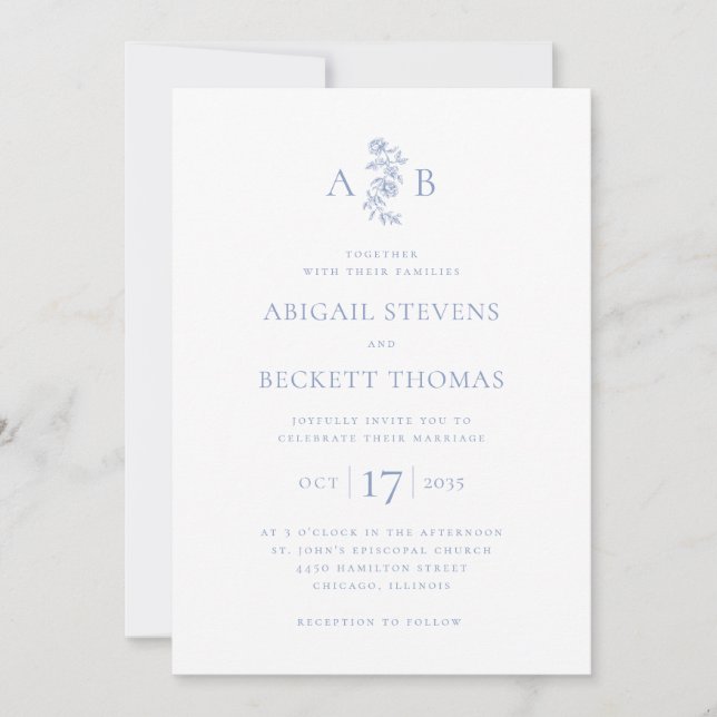 Elegant Botanical Monogram Wedding Invitation (Front)