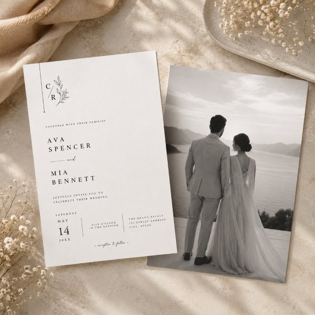 Elegant Botanical Monogram Wedding  Invitation (Creator Uploaded)
