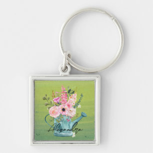 Elegant botanical monogrammed Greenery and floral Keychain