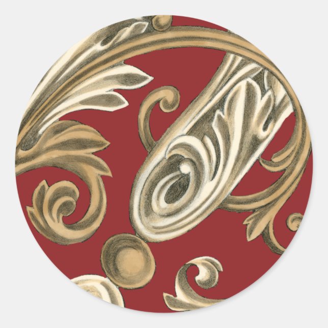 Elegant Botanical Motif with Tan Foliage Classic Round Sticker (Front)