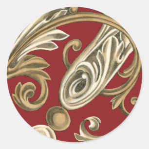 Elegant Botanical Motif with Tan Foliage Classic Round Sticker