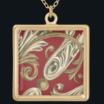 Elegant Botanical Motif with Tan Foliage Gold Plated Necklace<br><div class="desc">An Ethan Harper original that features tan foliage on a red background. This elegant botanical motif would be a great gift for anyone who enjoys bold colours!</div>