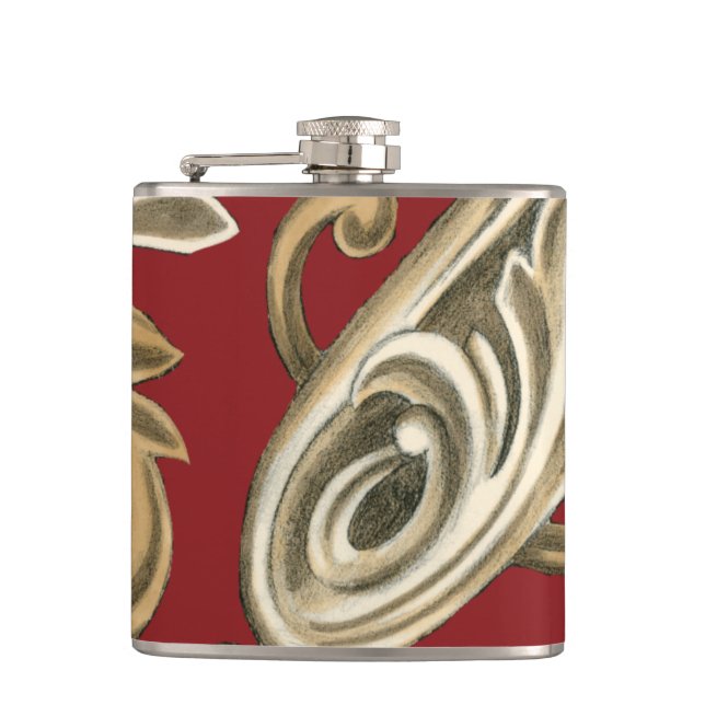 Elegant Botanical Motif with Tan Foliage Hip Flask (Front)