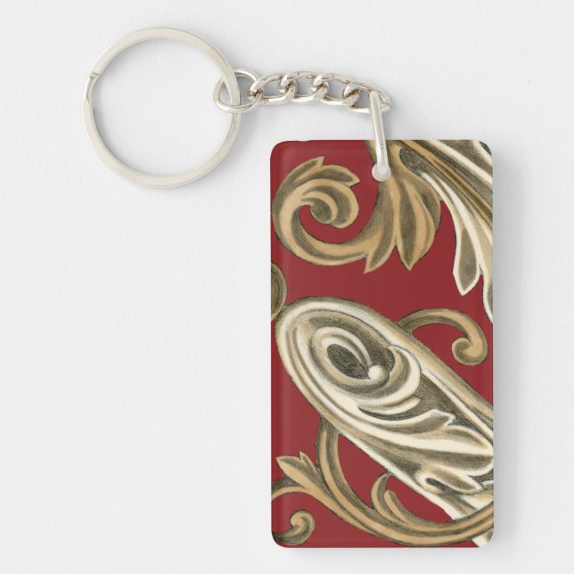 Elegant Botanical Motif with Tan Foliage Keychain (Front)