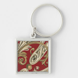 Elegant Botanical Motif with Tan Foliage Keychain