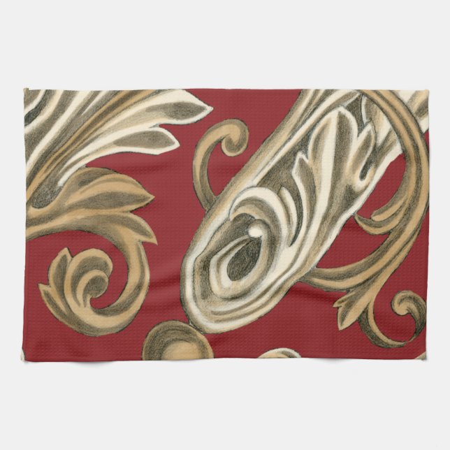 Elegant Botanical Motif with Tan Foliage Kitchen Towel (Horizontal)