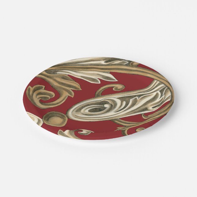 Elegant Botanical Motif with Tan Foliage Paper Plate (Angled)