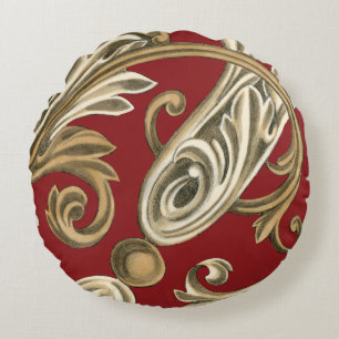 Elegant Botanical Motif with Tan Foliage Round Pillow