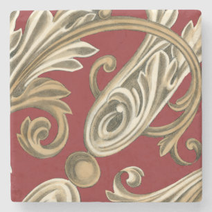 Elegant Botanical Motif with Tan Foliage Stone Coaster