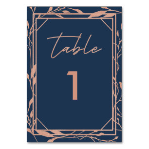 Elegant Botanical Navy & Rose Gold Wedding Table Number