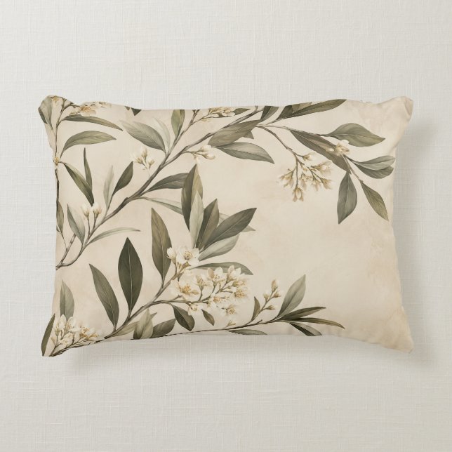 Elegant Botanical Olive Branch Throw Pillow (Front)