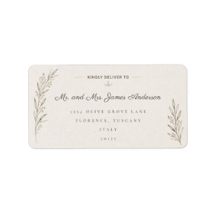 Elegant Botanical Olive Branch Wedding Address  Label