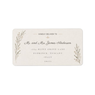Elegant Botanical Olive Branch Wedding Address Label
