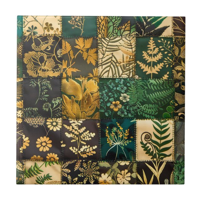 ✨Elegant Botanical Patchwork Floral Pattern Design Tile (Front)
