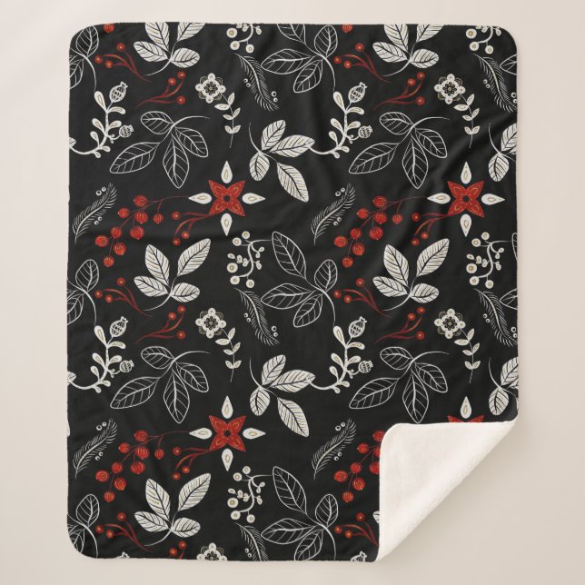 Elegant botanical pattern sherpa blanket (Front)