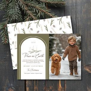 Elegant Botanical Peace on Earth Photo Holiday Card