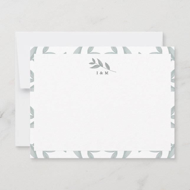 Elegant Botanical Personalized Monogram Stationery Card (Front)