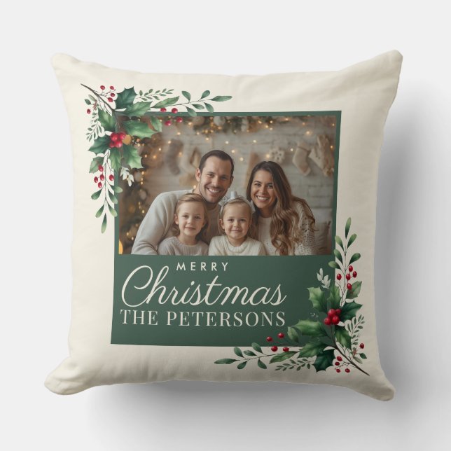 Elegant Botanical Photo Christmas Pillow (Front)