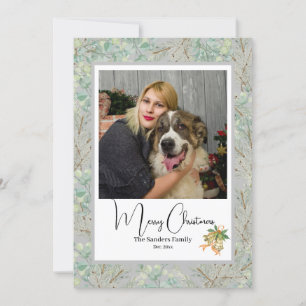 Elegant Botanical photo vintage Christmas Grey Holiday Card