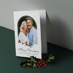 Elegant Botanical Pine Berry Christmas Photo Holiday Card<br><div class="desc">Elegant Botanical Pine Berry Holiday Photo Christmas Folded Card featuring your favourite photo in our modern arch. Gentle modern greenery of pine and berries perfectly suits this elegant botanical holiday card. Please contact us at cedarandstring@gmail.com if you need assistance with the design or matching products.</div>