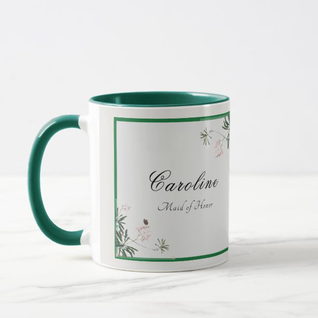 Elegant Botanical Pink Blossom Bridesmaid Mug (Left)