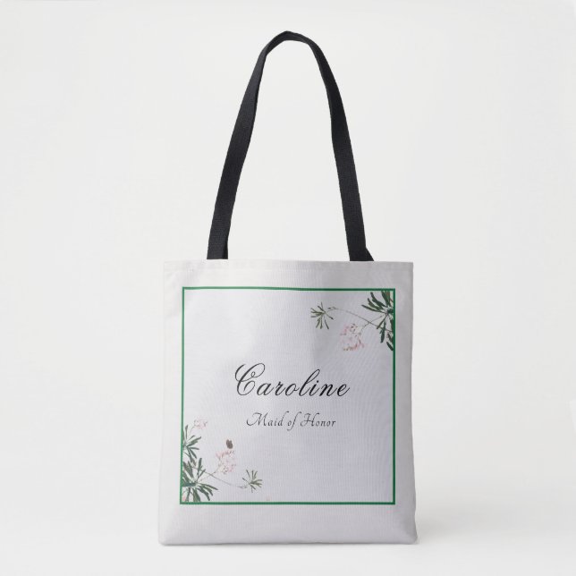 Elegant Botanical Pink Blossom Bridesmaid Tote Bag (Front)