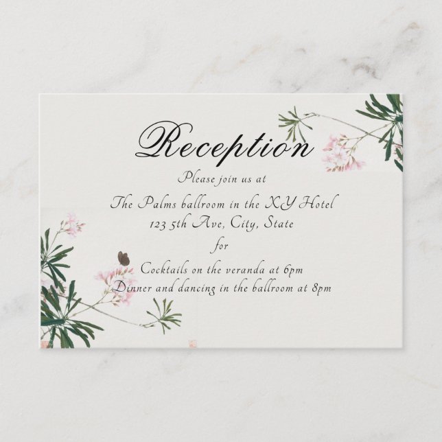 Elegant Botanical Pink Blossom with Butterfly Enclosure Card (Front)