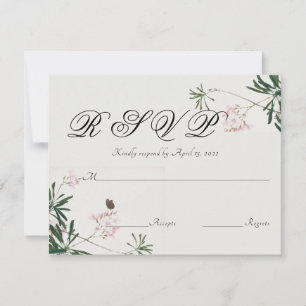 Elegant Botanical Pink Blossom with Butterfly RSVP Card