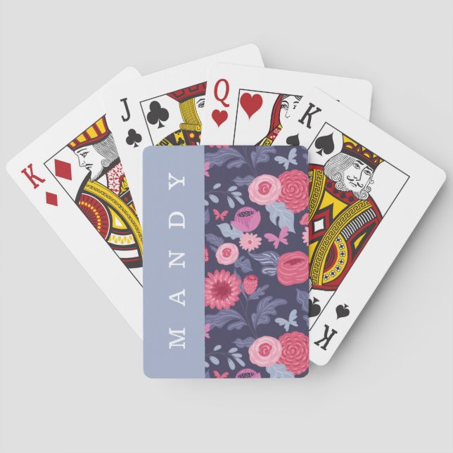 Elegant Botanical Pink & Purple Floral Custom Playing Cards (Back)