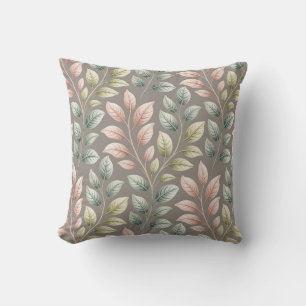 Elegant Botanical Pink & Sage Leaf Pattern Throw Pillow