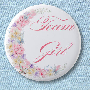 elegant botanical pink team girl baby shower chic 2 inch round button