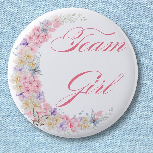 elegant botanical pink team girl baby shower chic 2 inch round button (Creator Uploaded)