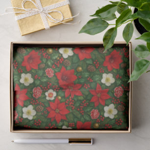 Elegant Botanical Poinsettia Floral Art Pattern Tissue Paper