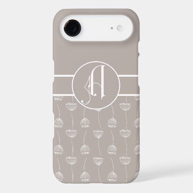 Elegant Botanical Print Tan & White Monogram A (Back)