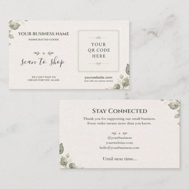 Elegant Botanical QR Code Business Card (Front/Back)