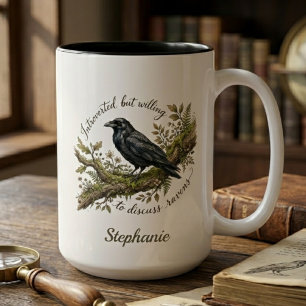 Elegant Botanical Raven Gift Introvert Nature Art Two-Tone Coffee Mug