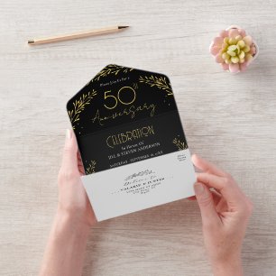 Elegant Botanical Real Foil 50th Anniversary All In One Invitation