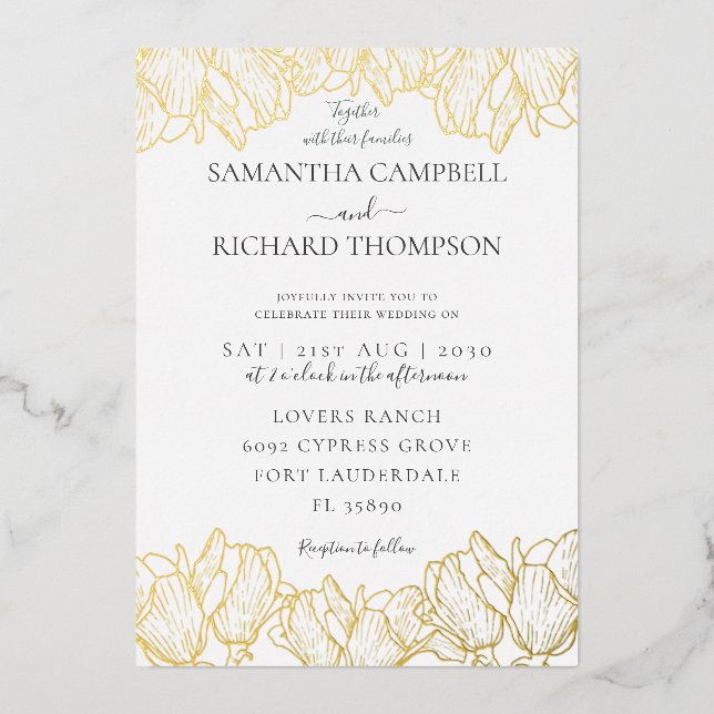 Elegant Botanical Real Gold Wedding  (Front)