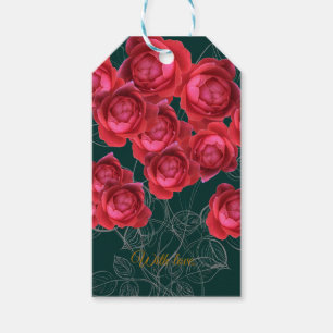 Elegant Botanical Rose Folded Greeting Card Gift Tags