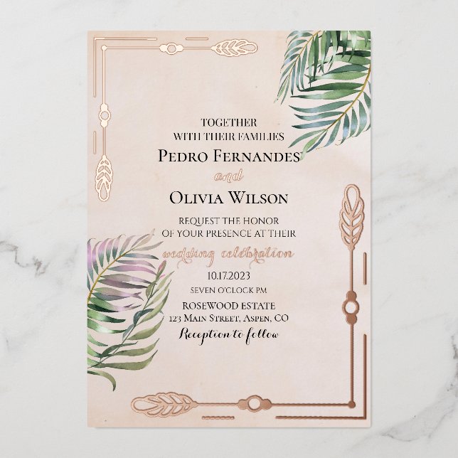 Elegant botanical rose gold foil wedding (Front)