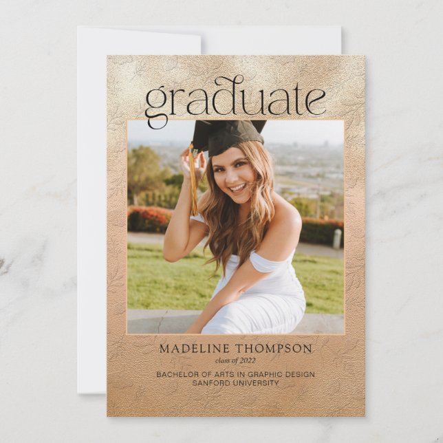 Elegant Botanical Rose Gold Photo Graduation Invit Invitation (Front)