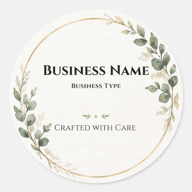Elegant Botanical Round Logo Eucalyptus Packaging Classic Round Sticker (Front)