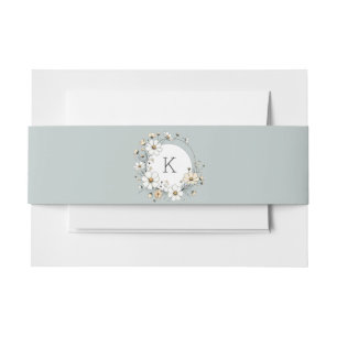 Elegant Botanical Sage Green Monogram Boho Floral Invitation Belly Band