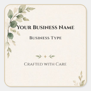 Elegant Botanical Square Logo Eucalyptus Packaging Sticker