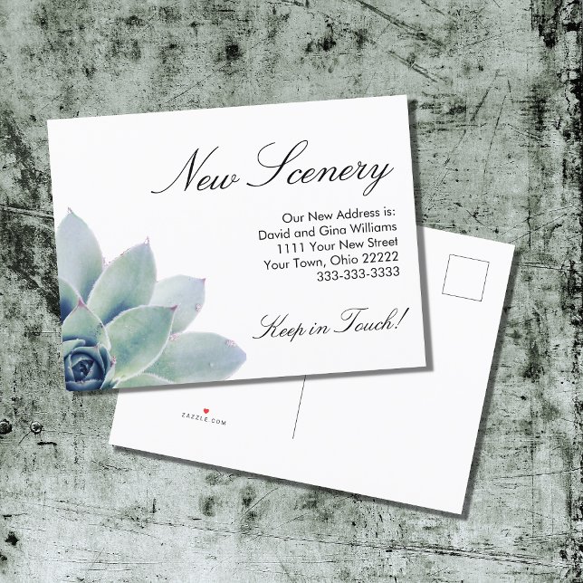 Elegant Botanical Succulent New Home Moving Announcement Postcard (Creator Uploaded)